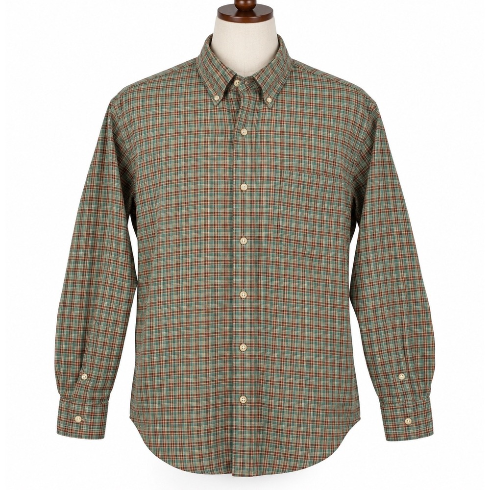 Vintage Ralph Lauren Mens M Plaid Button Down Shirt Green Brown Preppy Polo